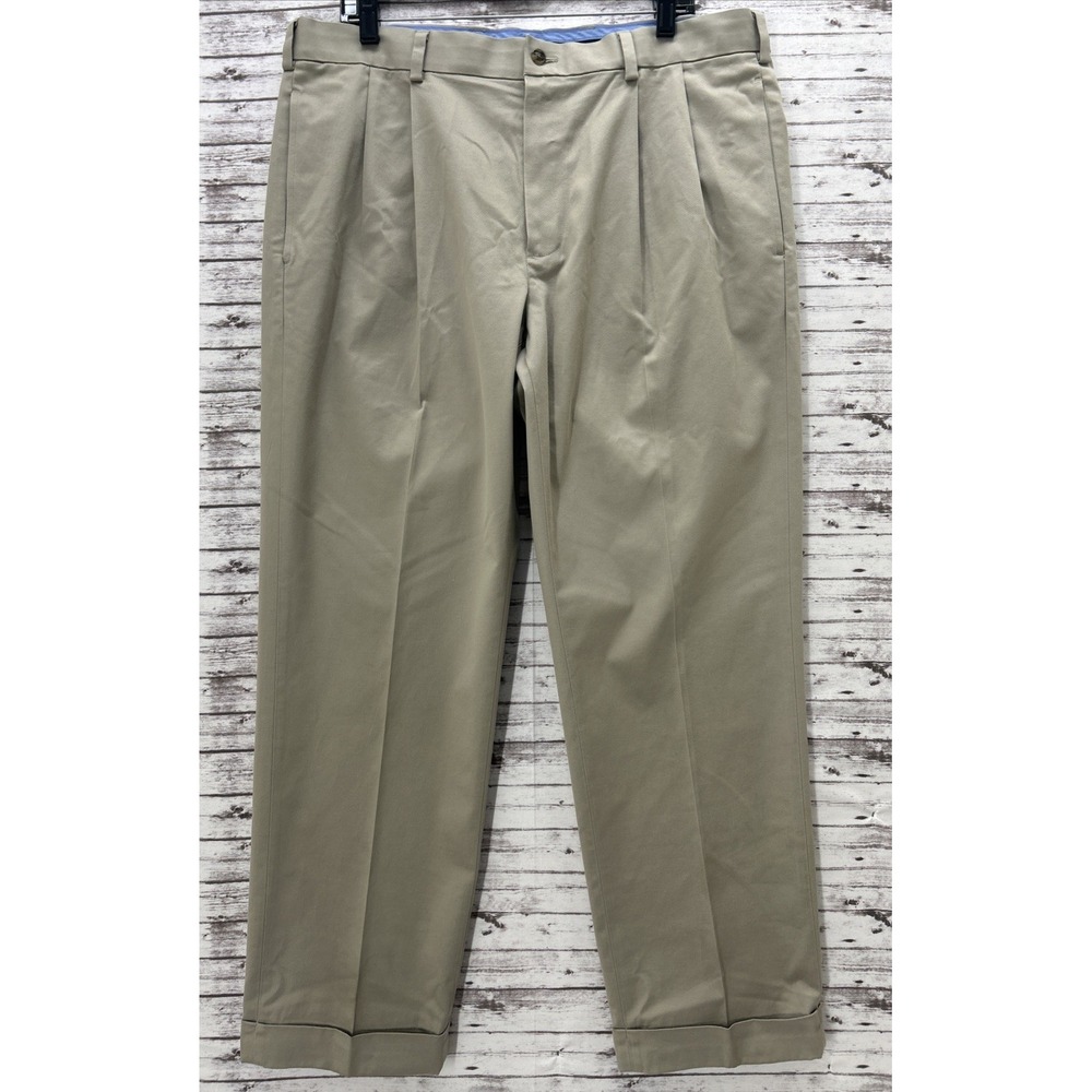Brooks Brothers Elliot Fit 38x30 Advantage Chino Pants Cotton Pleated Cuffed Tan